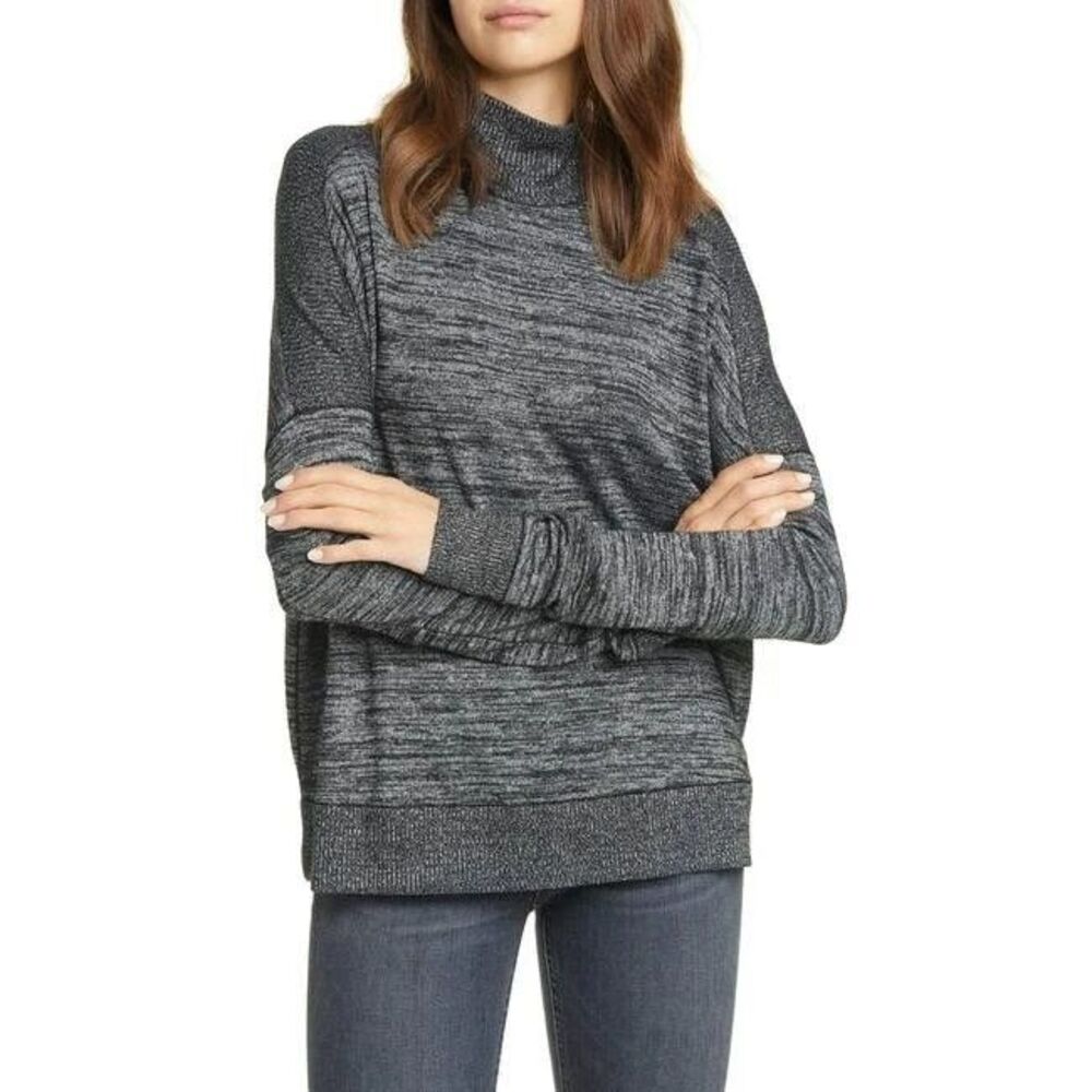 Rag & Bone Avryl Marled Mock Turtleneck Sweater Black Heather Size XS